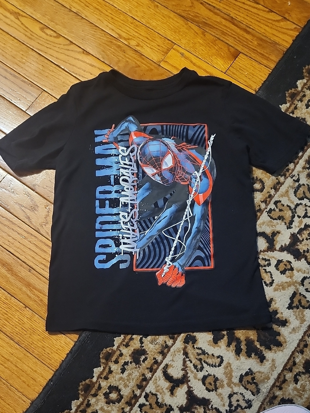 Kids Spider-Man Miles Morales Black Graphic Short Sleeved Tee; Small 6/7